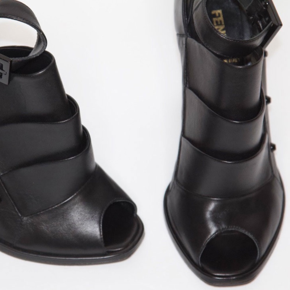 Fendi Black Leather Spiked Heel Booties - Picture 6 of 8